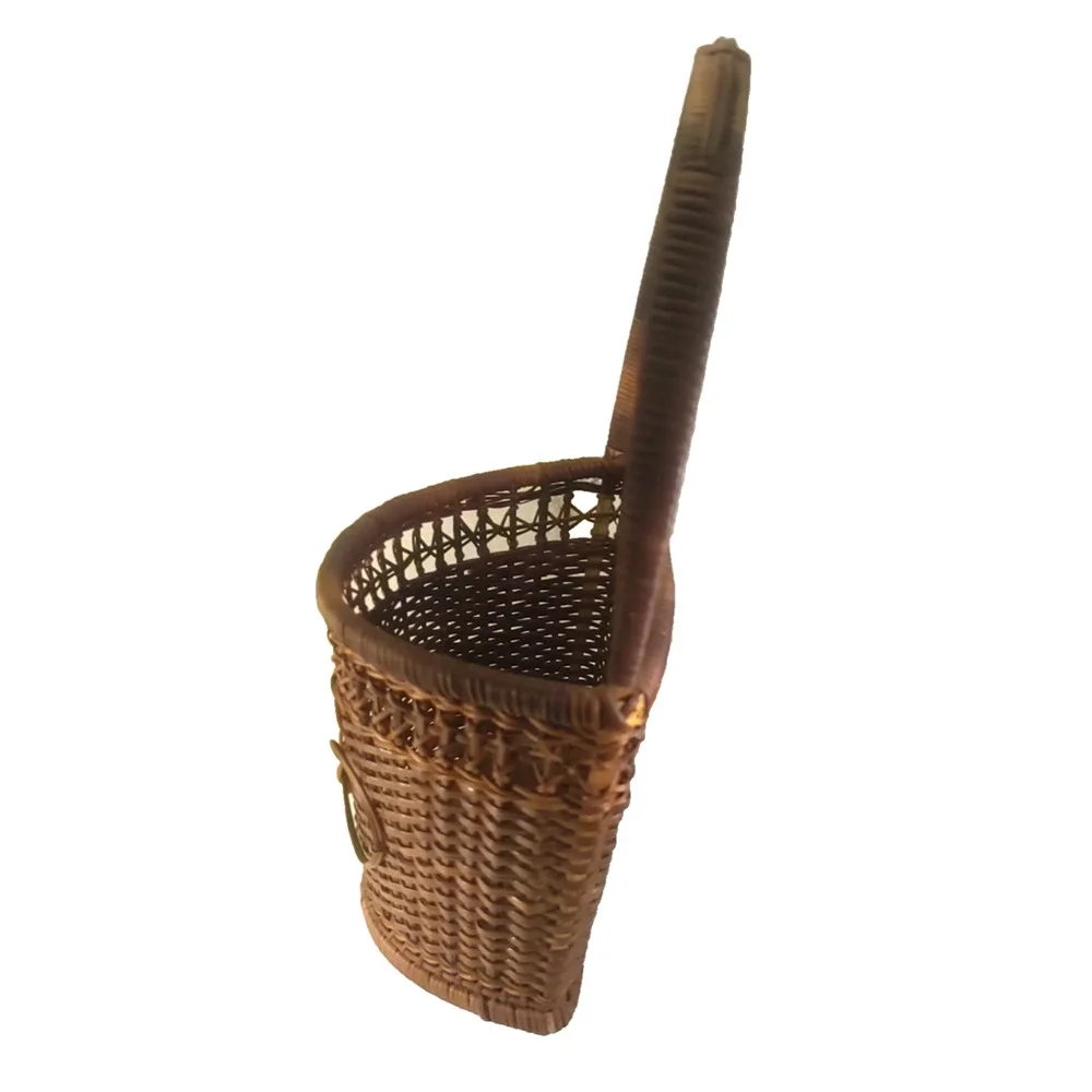 Rattan Wicker Dark Brown Vintage Basket Hanging Handle Plant Storage